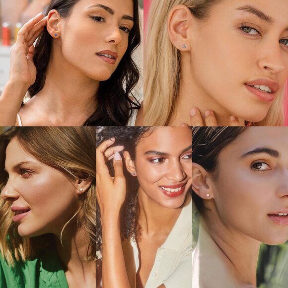 UHIBROS 6 Pairs Hypoallergenic Cubic Zirconia Sterling Silver Stud Earrings Set - Picture 6 of 8